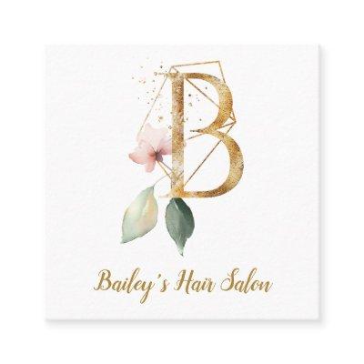 Letter B with Gold Geometric Design and Flowers Square
