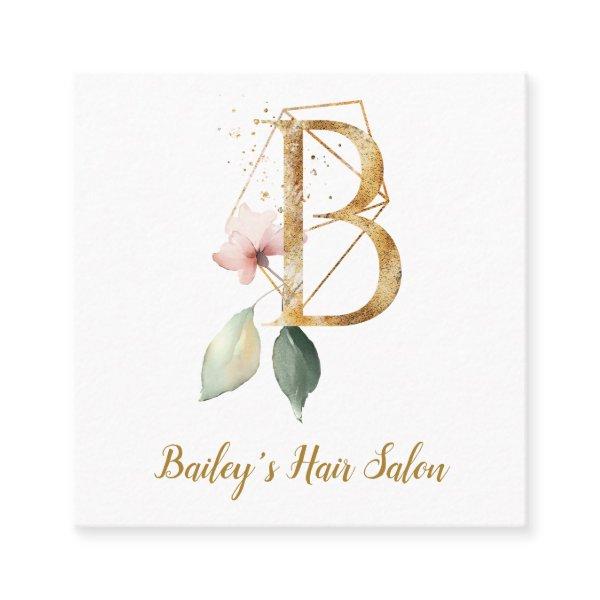 Letter B with Gold Geometric Design and Flowers Square