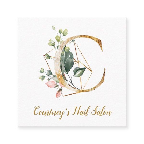 Letter C with Gold Geometric Design and Flowers Square