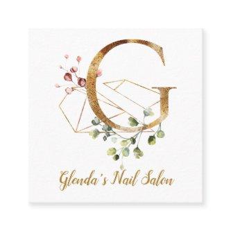 Letter G with Gold Geometric Design and Flowers Square