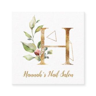 Letter H with Gold Geometric Design and Flowers Square