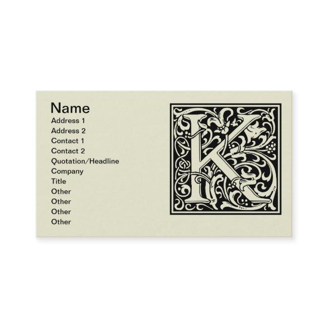 Letter K Medieval Monogram Art Nouveau