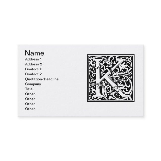 Letter K Medieval Monogram Art Nouveau