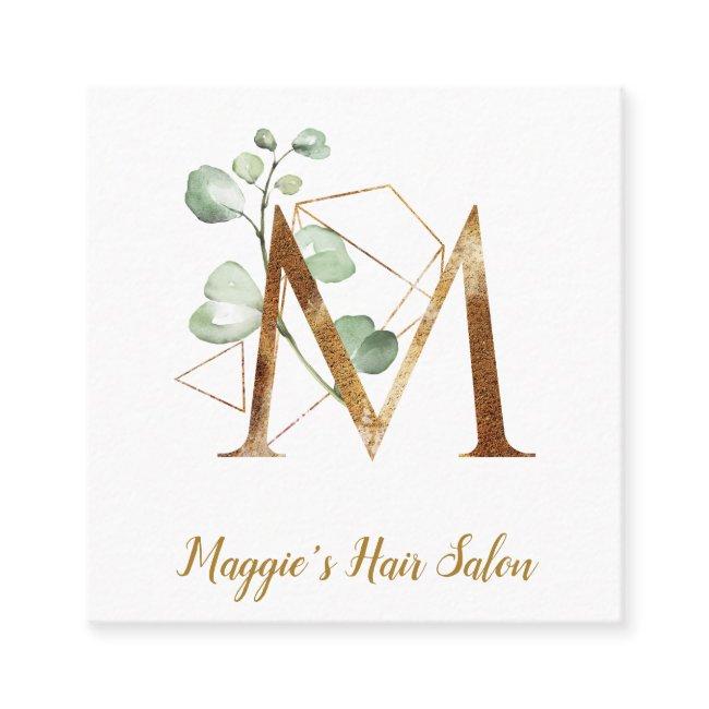 Letter M with Gold Geometric Design and Flowers Square
