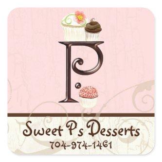 Letter P Monogram Dessert Bakery  Square Sticker