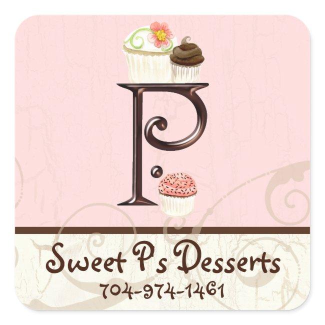 Letter P Monogram Dessert Bakery Square Sticker