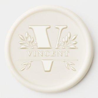 Letter V Classic Foliage Family Name Monogram Wax Seal Sticker