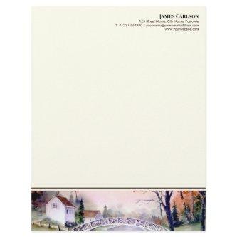 Letterhead Arched Bridge Watercolor Painting