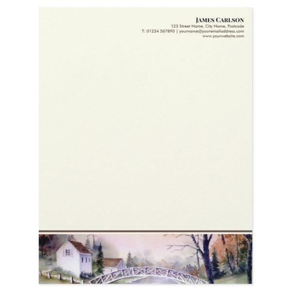 Letterhead Arched Bridge Watercolor Painting