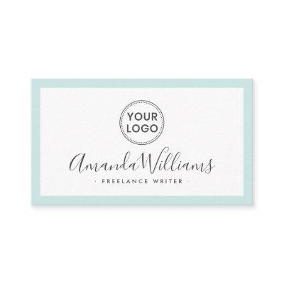 Light aqua blue border logo elegant script modern