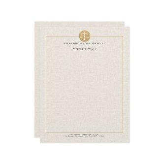 Light Beige Linen & Gold Law Practice Scale Letterhead