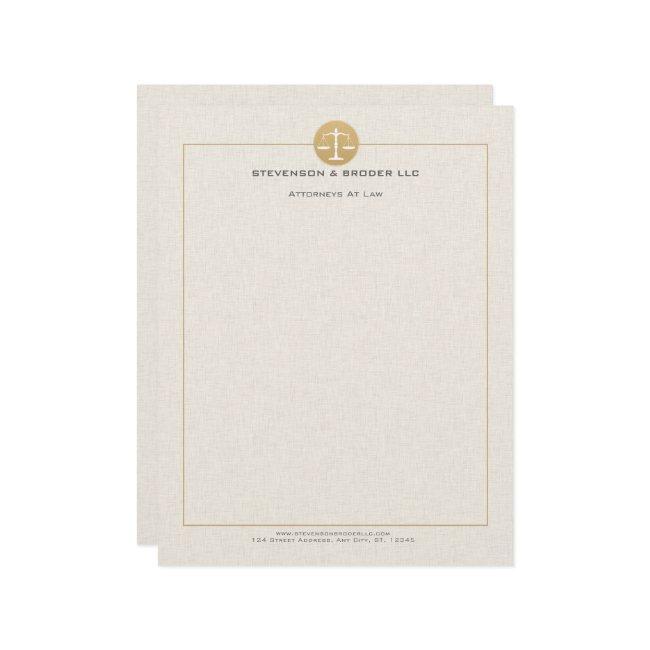 Light Beige Linen & Gold Law Practice Scale Letterhead