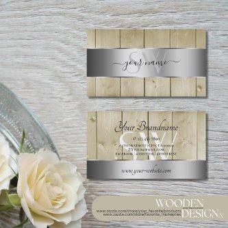 Light Brown Wood Grain Look Monogram Silver Decor