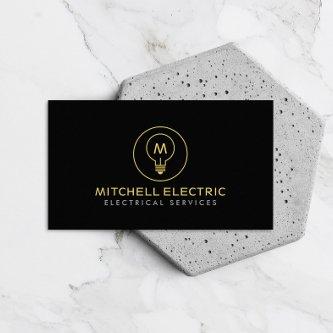 LIGHT BULB MONOGRAM LOGO on BLACK for ELECTRICIANS