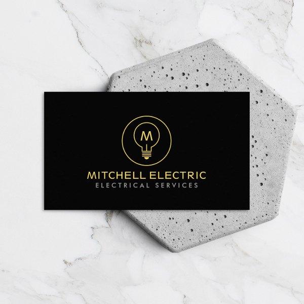 LIGHT BULB MONOGRAM LOGO on BLACK for ELECTRICIANS