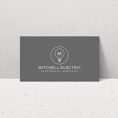LIGHT BULB MONOGRAM LOGO on GRAY for ELECTRICIANS