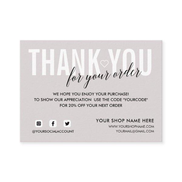 LIGHT GRAY THANK YOU FOR YOUR ORDER SOCIAL ENCLOSURE CARD
