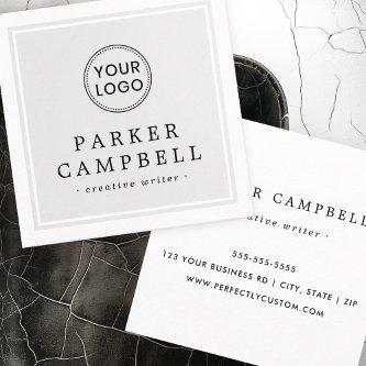 Light gray white border custom logo minimalist square