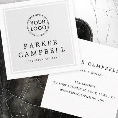 Light gray white border custom logo minimalist square