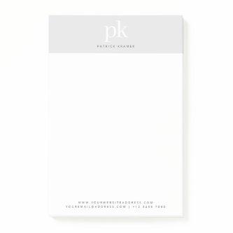 Light Grey Elegant Minimalist Monogram Initials Post-it Notes
