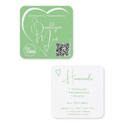Light Mint Green Calligraphy Heart Logo QR Code  Square
