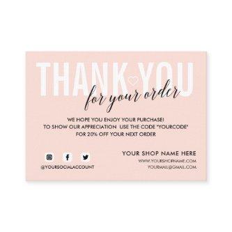 LIGHT PINK THANK YOU FOR YOUR ORDER SOCIAL ENCLOSURE CARD