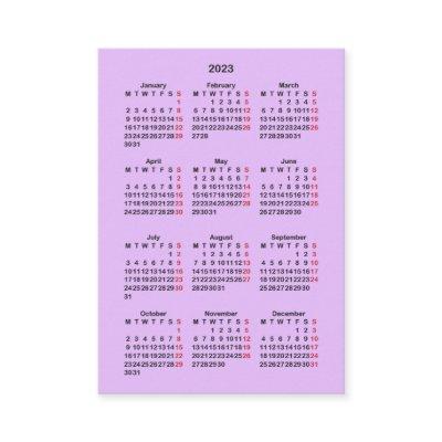 Light Purple 2023 Monday Start Mini-Calendar