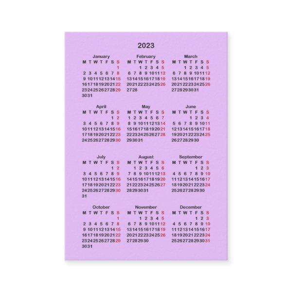 Light Purple 2023 Monday Start Mini-Calendar
