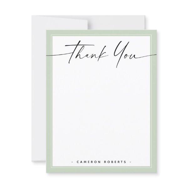 Light sage green border custom logo thank you note