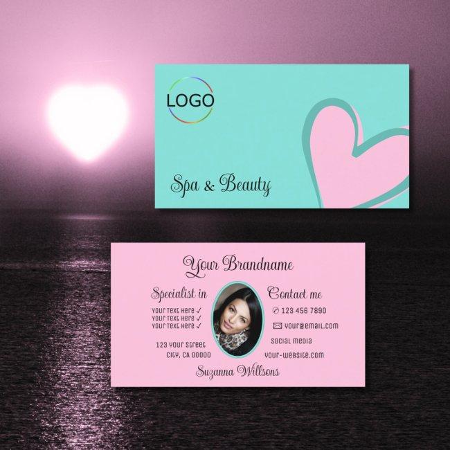 Light Teal Gorgeous Pink Heart with Logo and Photo