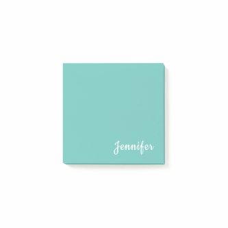 Light Teal Trendy Modern Minimalist Chic Name Post-it Notes