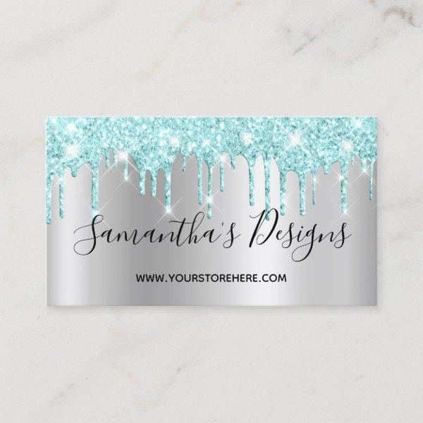 Light Turquoise Glitter Drips Silver Ombre