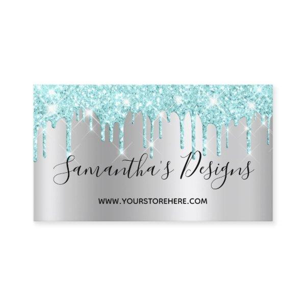 Light Turquoise Glitter Drips Silver Ombre