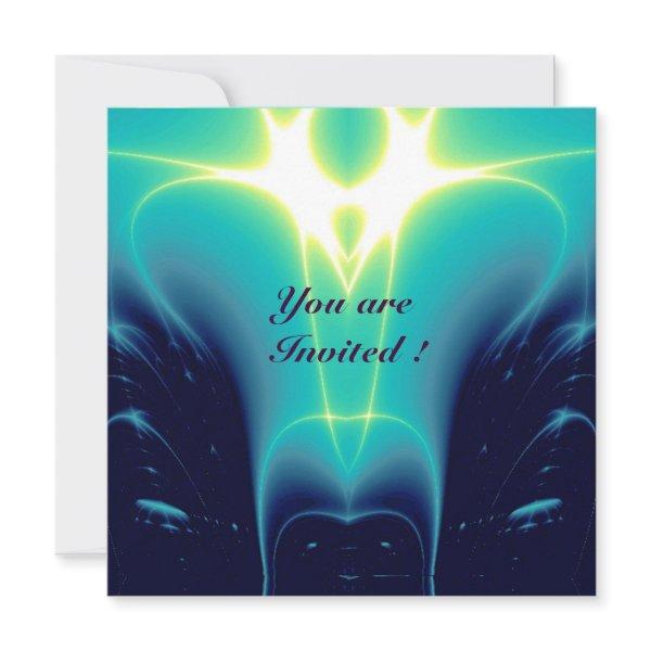 LIGHT WAVES ,Aqua Blue,Turquase,White Invitation