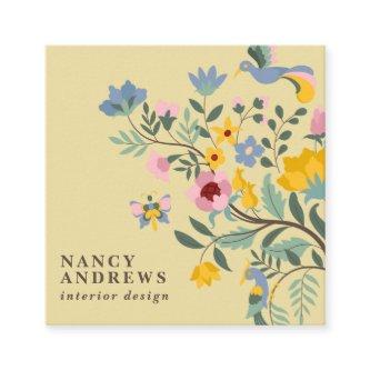 Light yellow floral bouquet whimsical illustration square