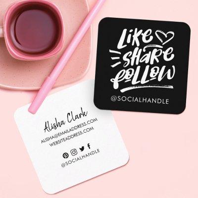 Like Share Follow Brush Script Black Social Media Square