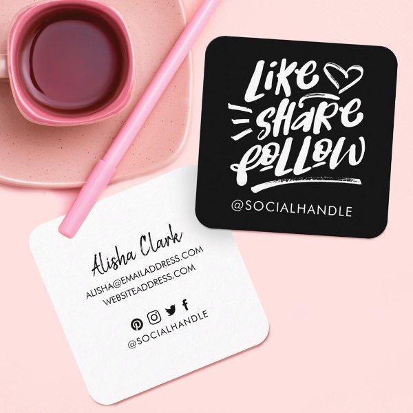 Like Share Follow Brush Script Black Social Media Square