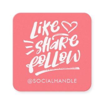 Like Share Follow Brush Script Coral Social Media Square