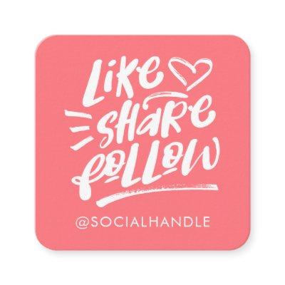 Like Share Follow Brush Script Coral Social Media Square