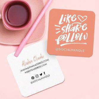 Like Share Follow Brush Script Peach Social Media Square