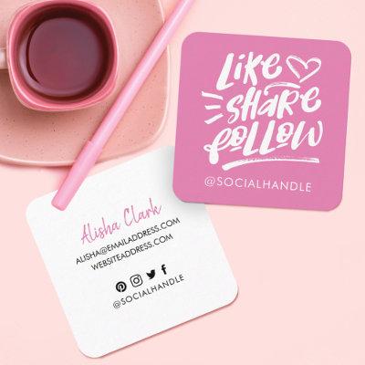 Like Share Follow Brush Script Pink Social Media Square