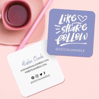 Like Share Follow Brush Script Violet Social Media Square