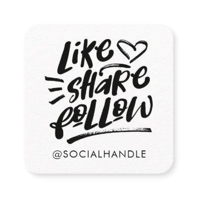 Like Share Follow Brush Script White Social Media Square