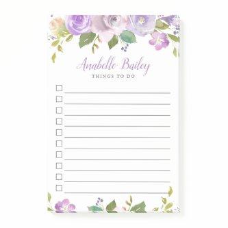 Lilac Floral Monogrammed Lined To-Do List Post-it Notes