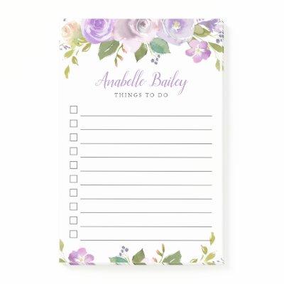 Lilac Floral Monogrammed Lined To-Do List Post-it Notes