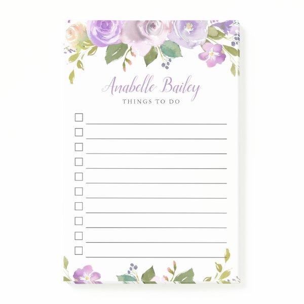 Lilac Floral Monogrammed Lined To-Do List Post-it Notes