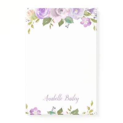 Lilac Floral Personalized Monogram Post-it Notes