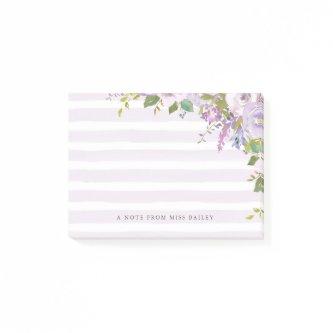 Lilac Floral Personalized Teacher Name Post-it Not Post-it Notes