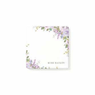 Lilac Floral Personalized Teacher Name Post-it Notes