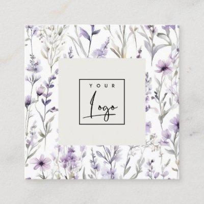 Lilac Purple Wildflower Butterfly Watercolor Logo Square